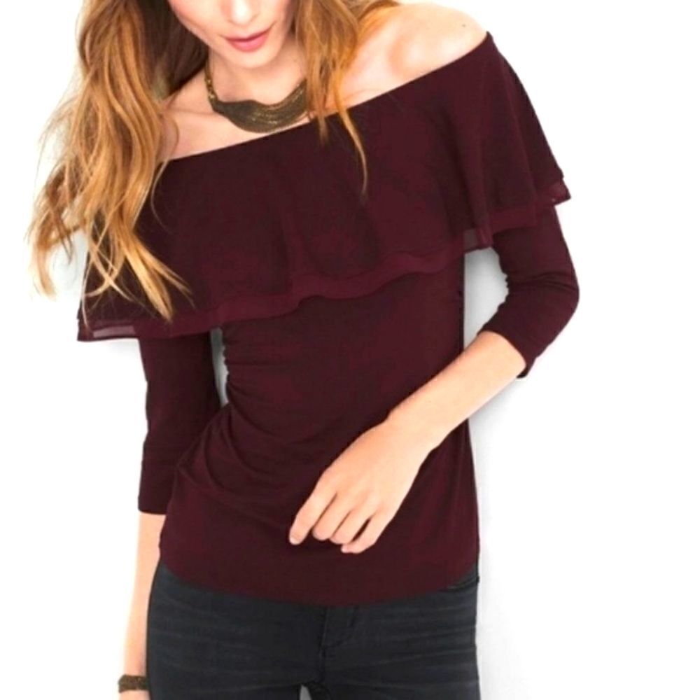 White House Black Market Off Shoulder Flounce Top